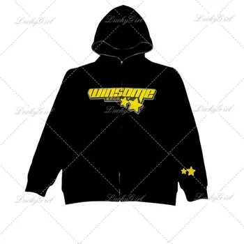 Estetski ulični trend, grafički print u obliku zvijezda slova, crna majica na zatvarač za žene i muškarce, majica Y2K Grunge 2000S Harajuku Couple Sweatshirt