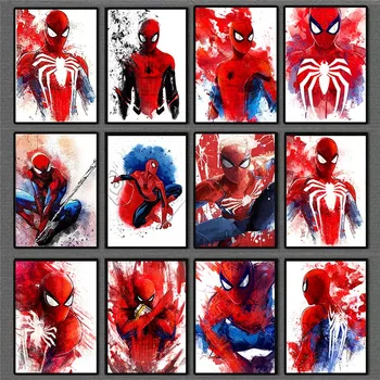 Film Акварельная Zidni Umjetnička Slika Superheroj Platnu Spider-Man Plakat i Print Cuadros Dekor Dječje Sobe Pokloni