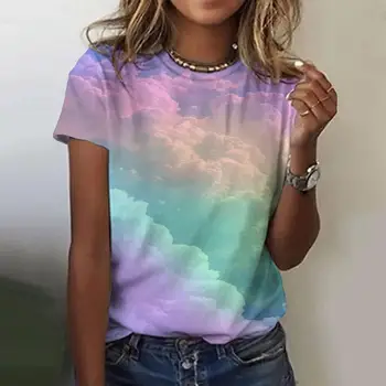 Godišnja ženska t-shirt s 3D ispis Neba u stilu Харадзюку, svakodnevne vrhovima Y2K, majica okruglog izreza za djevojčice, Slobodno moda majica, ženska odjeća