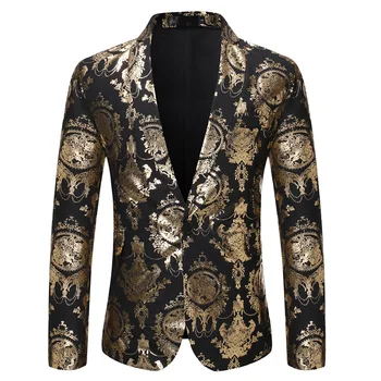 Gospodo jesensko-zimske jakne za noćnog kluba, bara i domaćin, casual blazer s nazubljenom лацканом, однобортный zlatna jakna