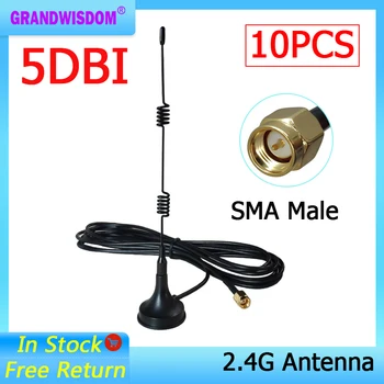GRANDWISDOM 10шт 2,4 Ghz Wifi Antena SMA Priključak 5dbi Priključak magnetna podloga za Dojenče antena 3 metra produžni kabel, wi-fi router