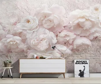 Izrađen po mjeri velika freska roza tapete s cvijećem, noćni ormarić za spavaće sobe, trodimenzionalni 3D pozadina za kozmetički salon