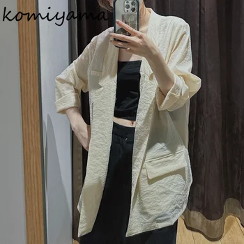 Jakne s nazubljenom ogrlicom Komiyama 2023, proljeće-ljetna odjeća, ženska japanski jednostavna sunčane kaput, Slobodna casual odjeća