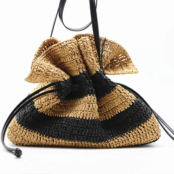 Jedinstveni dizajn, velike torbe od slame-kante u obliku ribarski šešir, ženska torba sa žice, nabrane tkani ljetne torbe plaža-skitnica preko ramena