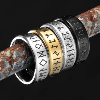 Jednostavan prsten sa рунами vikinzi su od nehrđajućeg čelika 316L retro muška prsten u stilu skandinavskih rock-punka i za čovjeka-biciklist Nakit Poklon u rasutom stanju