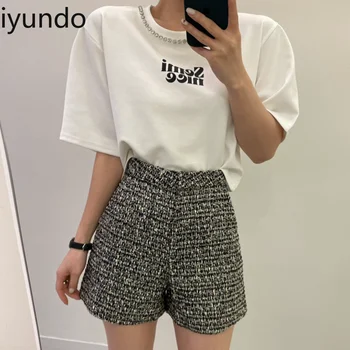 Jednostavna ženska t-shirt Iyundo, pamučne majice s kratkim rukavima i буквенным po cijeloj površini, casual šik majice u korejskom stilu, ljetne ženske majice