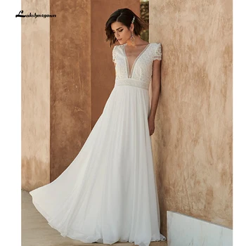 Jednostavno vjenčanicu od bijelog šifon, duga пляжное vjenčanicu 2022, čipke steznik s otvorenim leđima, večernje haljine u boho stilu