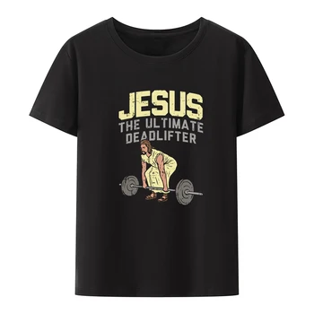 Jesus The Ultimate Deadlifter, zabavna majica sa grafičkim po cijeloj površini, prozračna odjeća za odmor, stil muške odjeće, free t-shirt kratki rukav