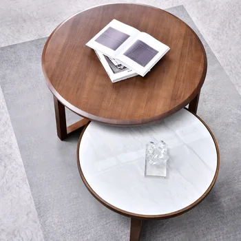 Kamena ploča iz masivnog drva okrugli moderan minimalistički jednostavan luksuzni minimalistički mali čaj stol veličine okruglog stola u kombinaciji te