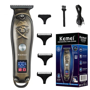 Kemei, цельнометаллический punjiva bežični trimer za kosu za muškarce, LCD zaslon, štipaljke za bradu, profesionalni stroj za šišanje kose