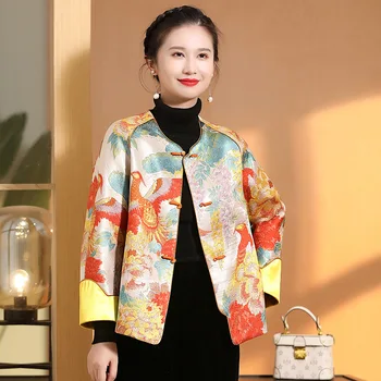 Kineska tradicionalna odjeća Phoenix Božur Bluzu s dugim rukavima Ženska jesensko-zimski nacionalna moda Slobodan superior top Tan