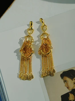 Kineski dizajn, metalno stil, pretjerano duge naušnice-roze s кисточками za žene, zlatni lanac-kap, modni nakit