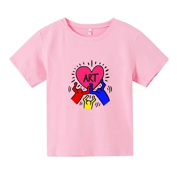 Kkeith Hharing/ Casual majica od 100% pamuka s uzorkom Kawai za dječake i Djevojčice, Dječje Ljetna majica kratkih rukava i zabavno uzorkom