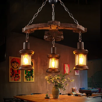 Klasicni Tavanski rasvjeta Viseći svijećnjak za restoran, blagovaonica, Stakleni, drveni lampa, ukras bara trgovine odjeće u retro stilu, luster