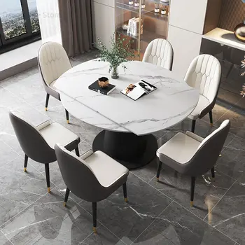 Kombinacija laganih luksuzni шиферного stola za blagovanje i stolice Moderna mali stan, domaće Pop-okrugli trpezarijski stolovi sklopive