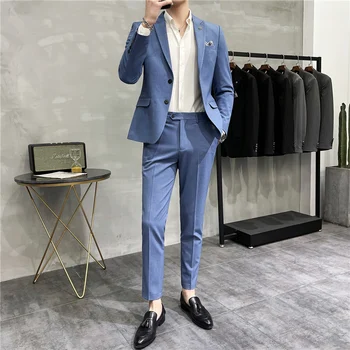Komplet od dva predmeta, sportska jakna, hlače, monotono muška jakna u korejskom stilu, hlače s formalne tipke, pogodan za scenu svadbene zurke, muško odijelo