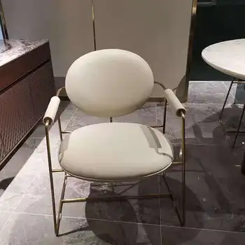 Kožna Čelična stolica za odmor S naslona za ruke od nehrđajućeg čelika, Talijanski ručak stolica, Jednostavno Luksuzno moderno stolica, Kreativnog namještaja Sillas YYY72YH