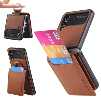 Kožni Prijenosni Torbica-novčanik s Prstenom-Držač za Samsung Galaxy Z Flip 4 5G Flip5 Flip4 Flip3 Flip 3 5 Zflip4 Utor Za memorijsku Karticu, Torba Za Telefon
