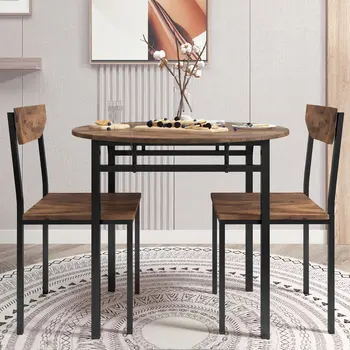 Kuhinja home okrugli stol iz tri predmeta, dnevni boravak s опавшими lišćem, Okrugli stol i 2 stolice za male prostore, Crni okvir + smeđa završiti u rustikalnom stilu