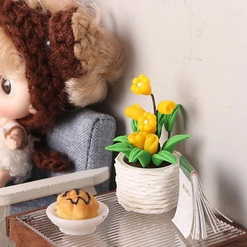 Kuća lutaka u minijaturi 1:12, raznobojnim poljsko cvijeće, biljke u saksiji, lončanica, bonsai, model home dekor, igračka za vrt, pribor za lutkarske kuće