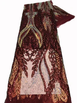 Kvalitetna nova dva-ton fina tkanina s atmosferskom vezom totem, tkanina za večernje haljine s šljokice u nigerijskom stilu, 5 metara