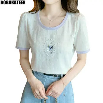 Ljetna majica BOBOKATTER, ženska odjeća, bijeli berba ženske majice, t-shirt kratki rukav, slatka vez, svakodnevni korejski moda 2023