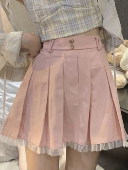 Ljetna moderan плиссированная suknja u stilu faksu Ženska Pink Slatka mini-suknja s visokim strukom Ženska Elegantna svakodnevni kratka suknja Kawaii 2023 Novo