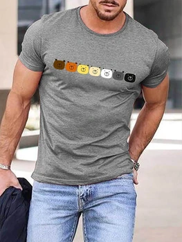 Ljetna Muška Casual majica okruglog izreza i kratkih rukava s po cijeloj površini 2023, Siva Muška majica s uzorkom Svijetle Medvjeda, Majica sa 3D ispis
