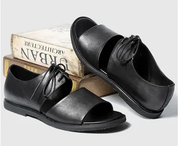 Ljetna novi modni kožne cipele, muške prozračna sandale na ravne cipele sa uvezivanje muške sandale s ribljim ustima, besplatna Dostava