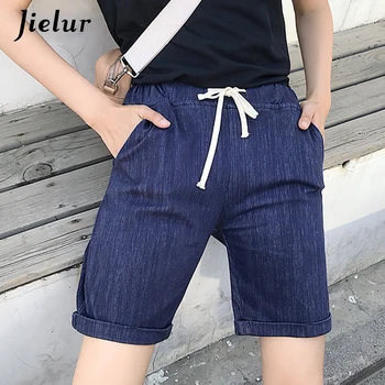 Ljetne kratke hlače Jielur, ženski, 2021, Crne, plave, s visokim strukom, elastični pojas na kabel, Kratke hlače, svakodnevne Modne ženske Kratke hlače, Nove S-5XL