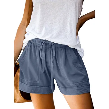 Ljetne kratke hlače s visokim strukom čipka-up, običan kratke ispis 30 boja, svakodnevne kratke hlače s džepovima na шнурках, modni plaži besplatni široke hlače 26683