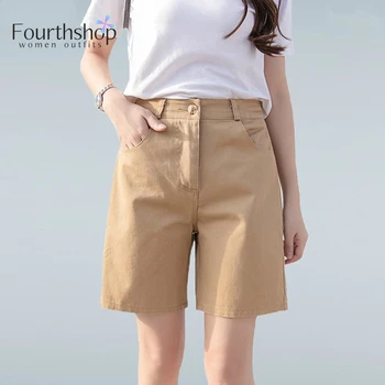 Ljetne kratke hlače ženske s elastičan struk, slobodna, Kaki, Široke pamučne svakodnevne kratke hlače ženska odjeća XXXL, XXL, XL 2021