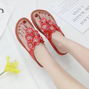 Ljetne ženske sandale 2023, novi trendi богемные japanke sa štrasom i cvjetnim uzorkom, plaža cipele na ravne cipele, ženske cipele