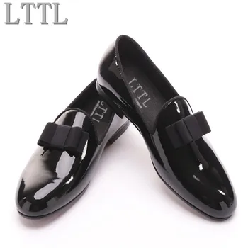 LTTL/Novi modni muške cipele od lakirane kože s lukom-leptir-kravatu, cipele ručne izrade, luksuzne muške лоферы na ravne cipele za vjenčanje banket, klasične cipele-лоферы