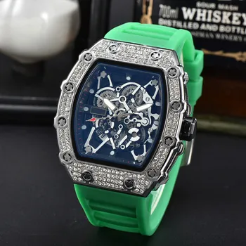 Luksuzne i visoko kvalitetne muške sportske kvarcni sat s automatskim datumom, 3-kliznim gumbom, potpuno opremljenog muške vodootporne kvarcni sat RM s dijamantima