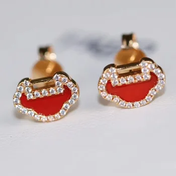 Luksuzni male crvene naušnice-замочки, kvalitetne dragulji, Naušnice-roze crveni ahat za žene, geometrijski jednostavne modne marke ukras Z110