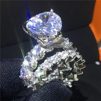 Luksuzni setovi prstenova sa laboratorijskim dragulj 8-каратной rez u obliku srca od 925 sterling srebra, Vjenčano prstenje za žene, gospodo večernje uređenje