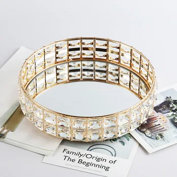 Luksuzni skandinavski galvanske zlatne boje, okrugli metalni okvir, velike kvadratne prozirne dijamanata, ogledalo ladica za pohranu kozmetike