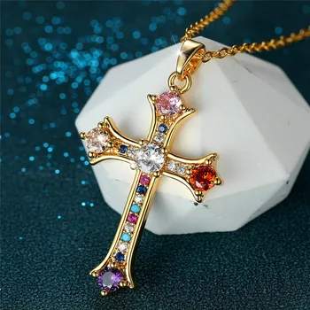 Luksuzno Donje ogrlica sa privjesak u obliku Križa, lanac od žutog zlata, šarmantan vjenčanje ogrlice s blistava цирконием za žene