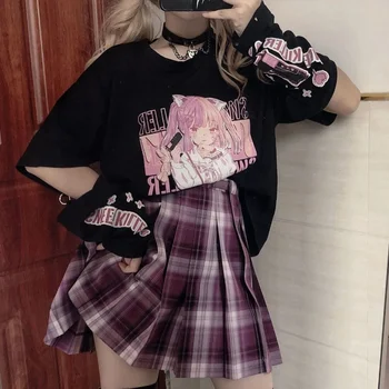 Majica sa japanskim anime, top sa dugim rukavima, šivana sa kratkim rukavima, slatka odjeća JK za djevojčice, majica od čistog pamuka, top s likovima iz crtića u stilu харадзюку