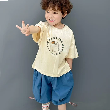 Majice s kratkim rukavima za djevojčice i dječaka, Dječje Majice s cartoonish po cijeloj površini, Pulover od 100% pamuka, Ljetna Odjeća u korejskom stilu