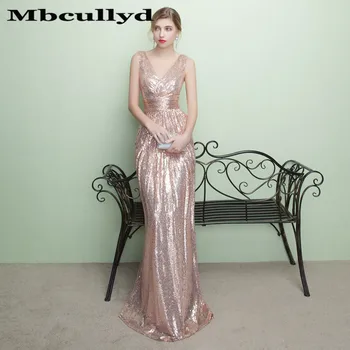 Mbcully Vintage Pink Haljina za Prom S V-neck, 2023, Duge Večernje Haljine Bez Rukava Za Žene, Sjajne Večernje Haljine s Šljokice