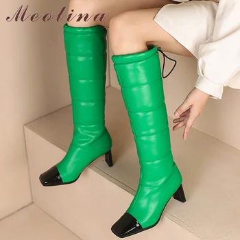 Meotina, ženske čizme do koljena od prave kože s trga vrhom, neobičan stil, visoka peta, šarene duge čizme, jesen-zima, ženske cipele