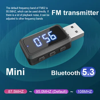 Mini Bluetooth 5.3 USB FM odašiljač-prijemnik sa led zaslon, komplet za telefoniranje bez korištenja ruku, automatsko bežični audio za fm radio