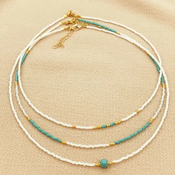 Mini-ogrlica s perlicama, tirkiz ogrlica za odmor na plaži, nakit, pribor u boemskom stilu
