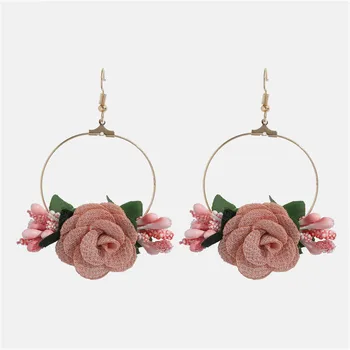 Miwens Jednostavne lijepe naušnice s ružičastim cvjetnim krug za Žene, etničke metalne Okrugle perle, viseće naušnice, Nakit Veleprodaja