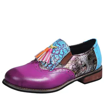 Mješoviti boje za proljeće cipele 2022, ženske cipele na ravnim potplatima, vintage, s okruglim vrhom i кисточками, čipka-up, ženska moda ženska obuća u retro stilu