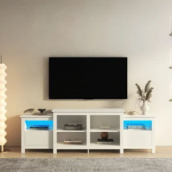 Moderna bijela stalak za tv veličine 75 inča, 16 boja led svjetla za televizor sa daljinskim upravljačem, sa dva ladicama