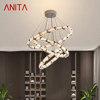 Moderni Kristalnu Viseći svijećnjak ANITA, led Ring Luster, Kreativni lampa, Luksuzni Cijele Dekor za dnevni boravak, Žarulje za Vile