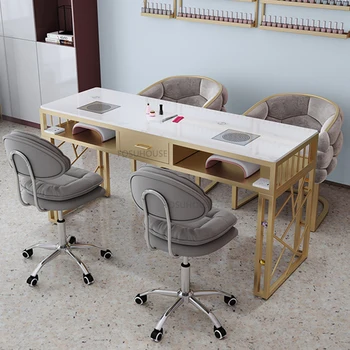 Moderni mramorni manikura stolići za komercijalne namještaja, pedikerski stol i stolica, Vrhunski kombinirana stolica za kozmetičarka od kovanog željeza